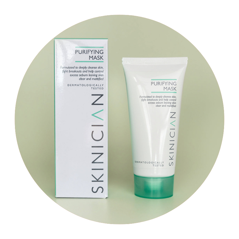 Round image of Skinician Purifying Mask on green background