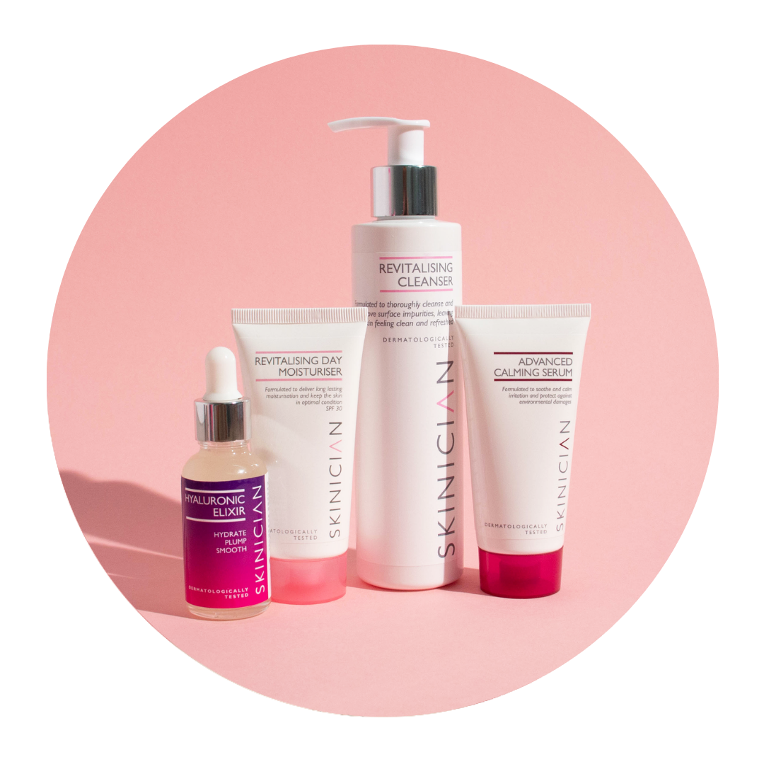 Image of Skinician Sensitive Skincare Bundle on pink background