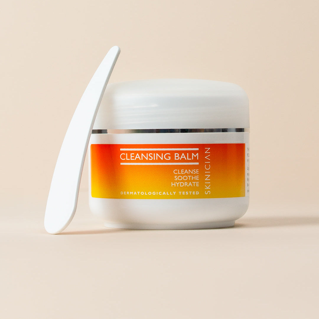 Cleansing balm jar on a beige background