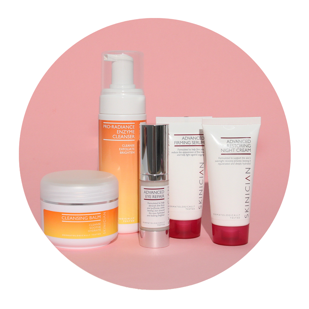 Image of Skinician Hero PM Skincare Bundle on pink background