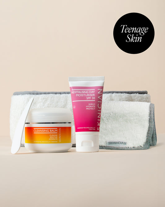 Image of products in Skincare Kit for Teenage Skin on beige background