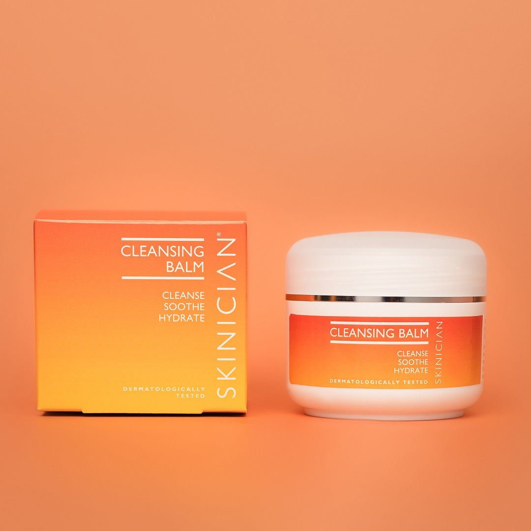 Product image of Skinician Cleansing Balm, large tub beside a carton displayed