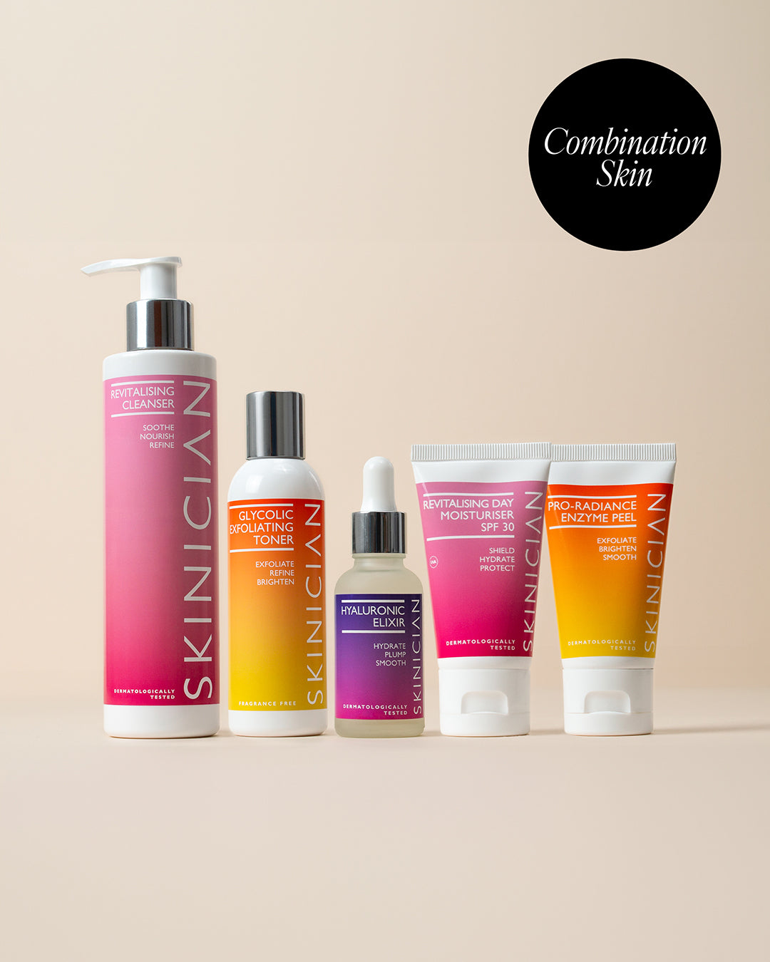 Image of products contained in the Combination Skin Bundle on a beige background.