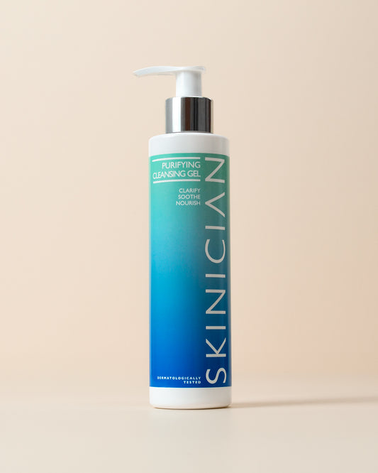 Skinician Purifying Cleansing Gel on a beige background