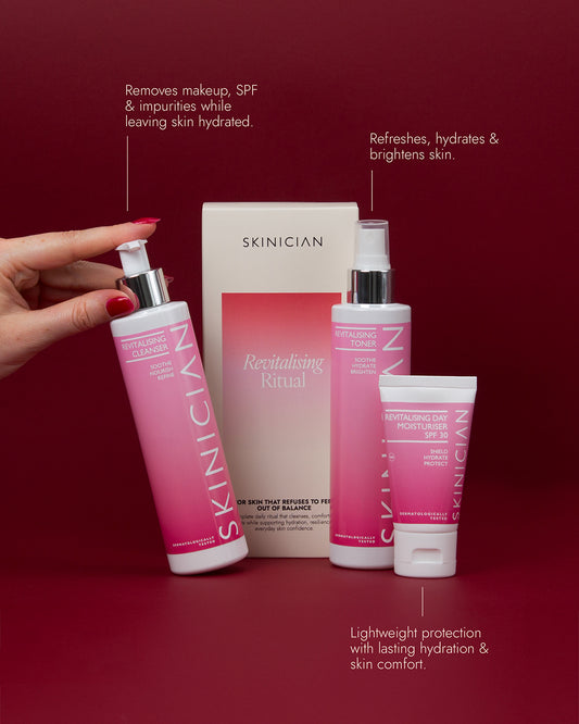 Image of products contained in Revitalising Rituals set with the product benefits included for each.