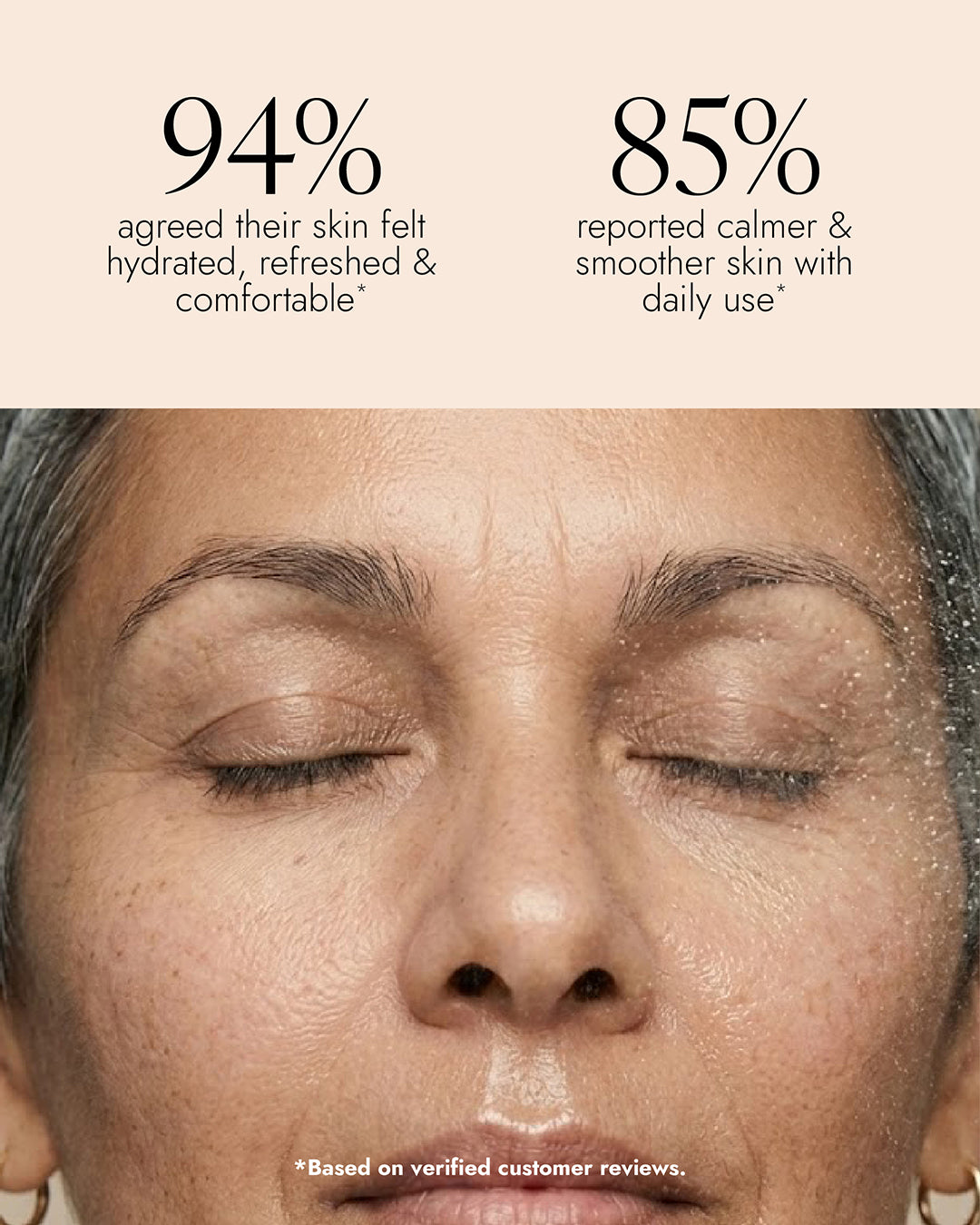 Close-up of a person's face with text about skin hydration and comfort.