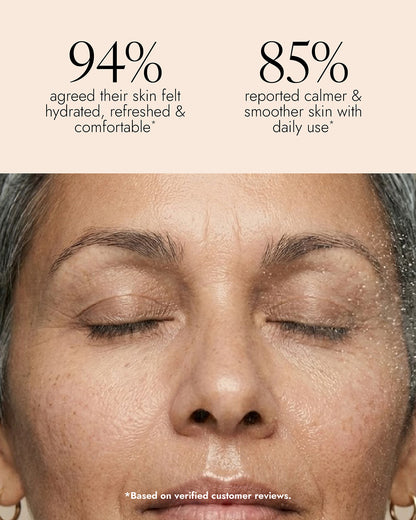 Close-up of a person's face with text about skin hydration and comfort.