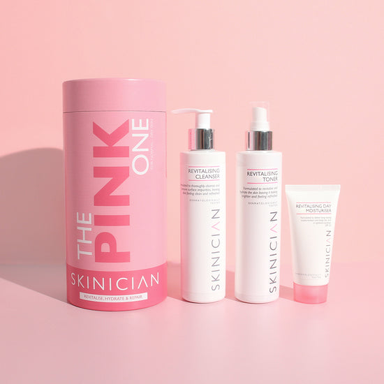 Video unboxing The Pink One Gift Set and showing the texture of each skincare product