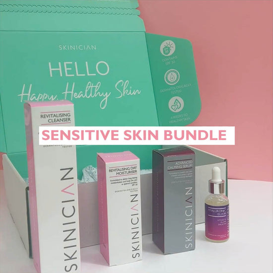 Video showing an unboxing of the SKINICIAN Acne Bundle including the key ingredients and texture of each product