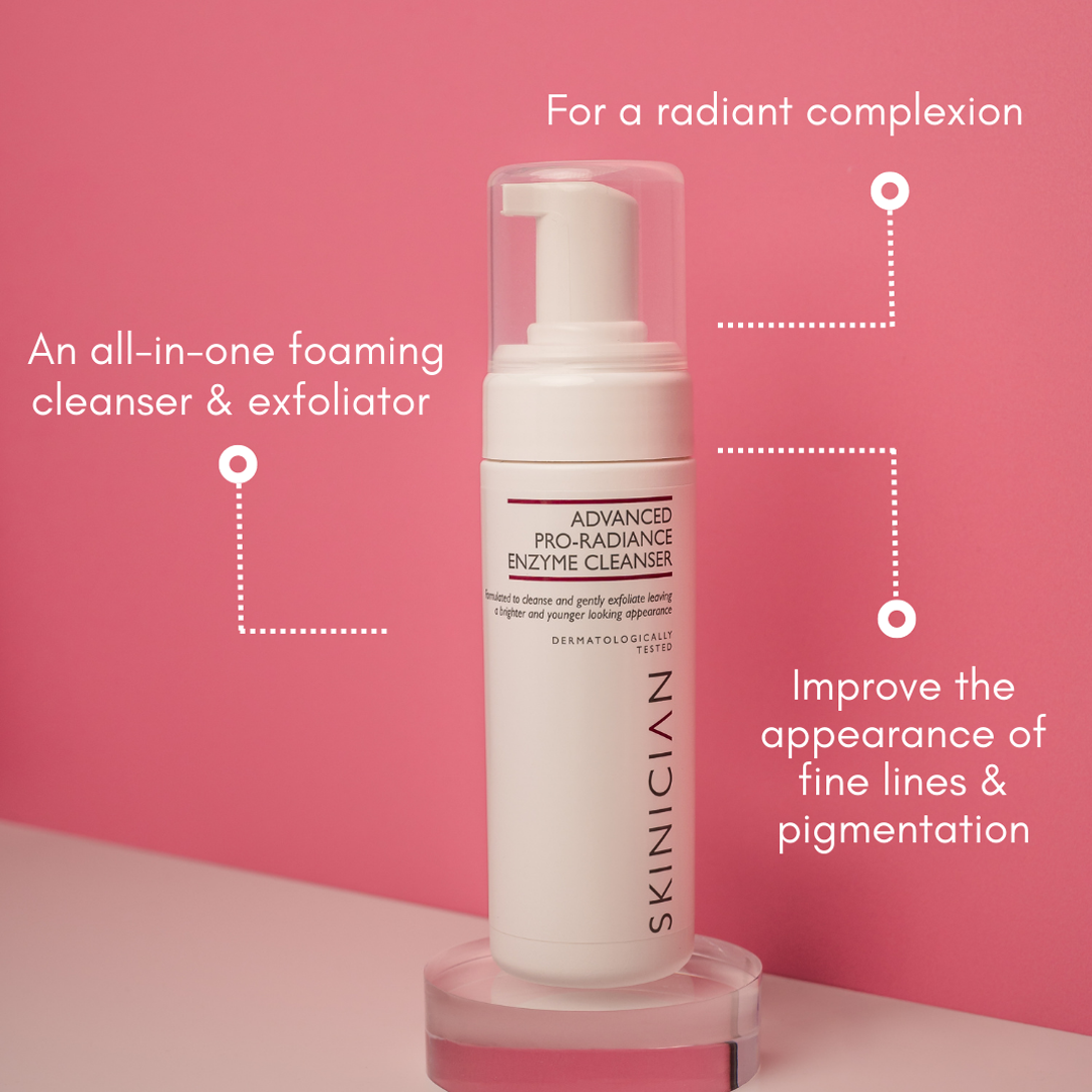 Image showing the product benefits of SKINICIAN Pro-Radiance Enzyme Cleanser