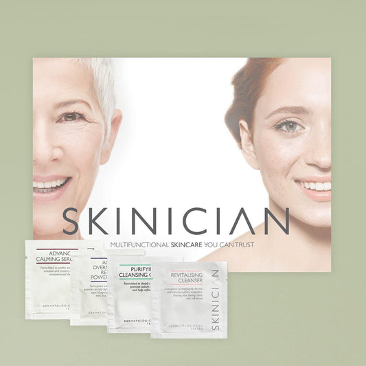 Acne treatment samples. 4 sachets and a Skinician product brochure