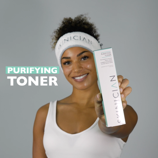 A youtube video of lady unboxing the purifying toner and spritz it onto her skin.