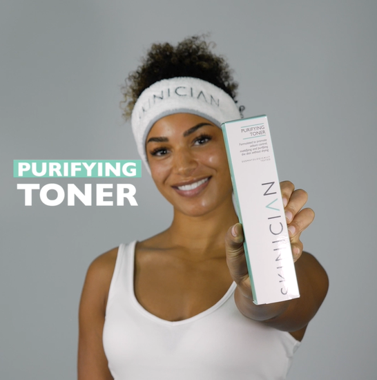 A youtube video of lady unboxing the purifying toner and spritz it onto her skin.